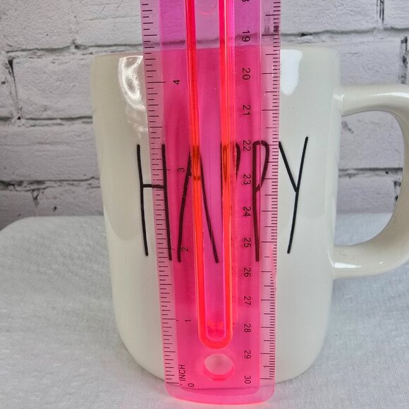 RAE DUNN ARTISAN COLLECTION MUG HAPPY WHITE WITH SUNNY YELLOW INSIDE EUC - Picture 4 of 4